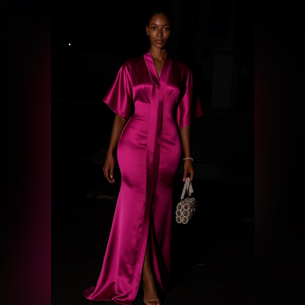 Vibrant Pink Satin Kimono Dress